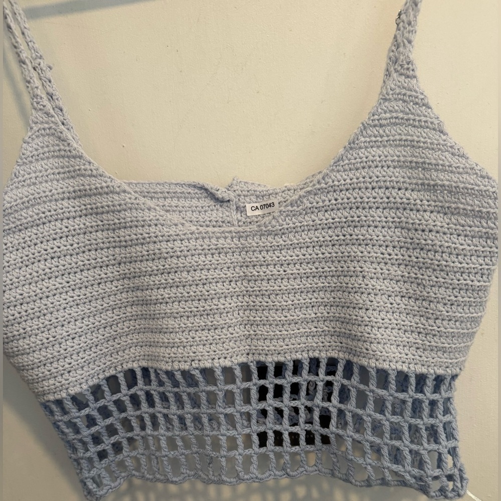 NWT Le Lis Collection crochet crop tank cami bra sky blue mesh lingerie festival